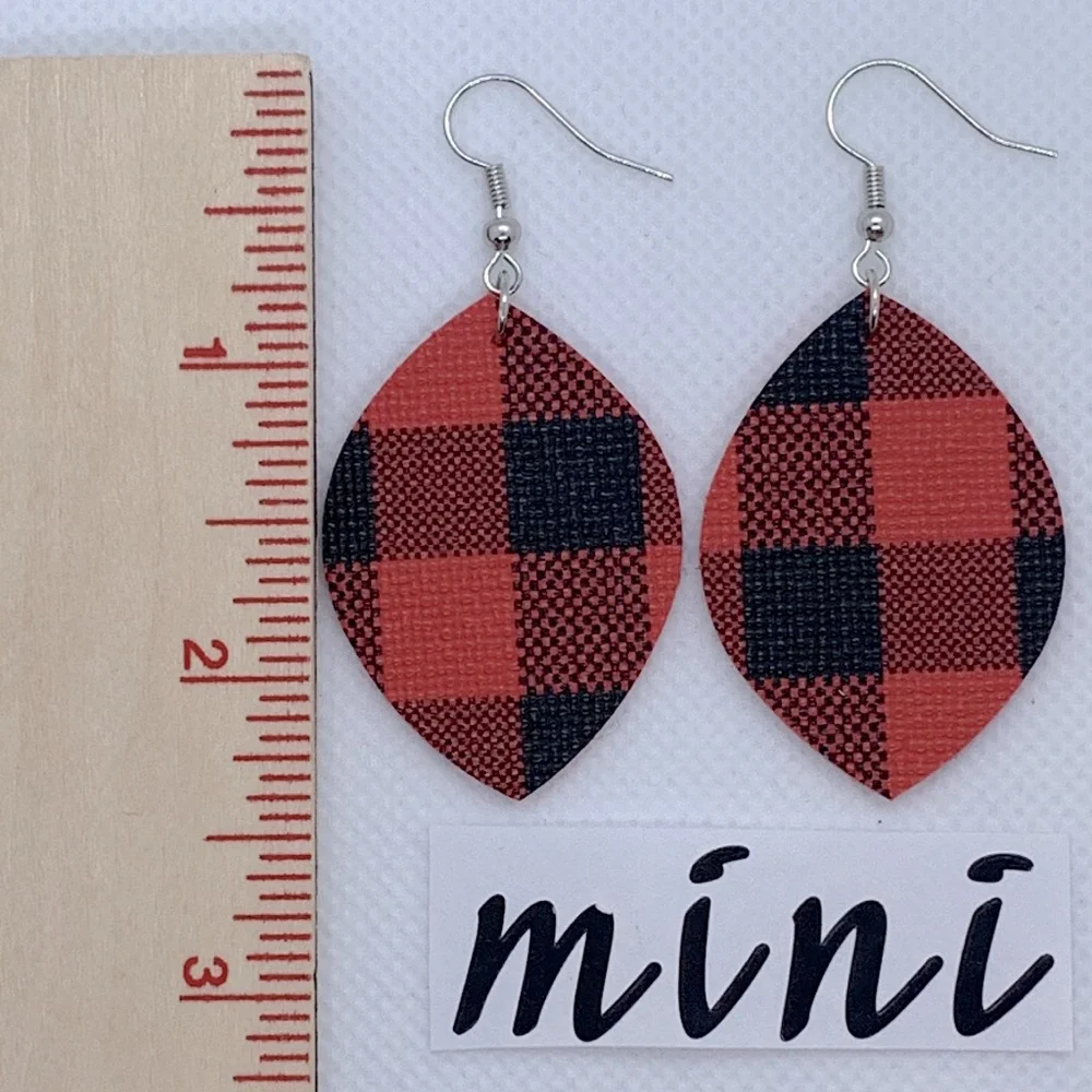 Mini Faux Buffalo Plaid Leather Earrings Fashion Jewelry - Picture 2 of 4